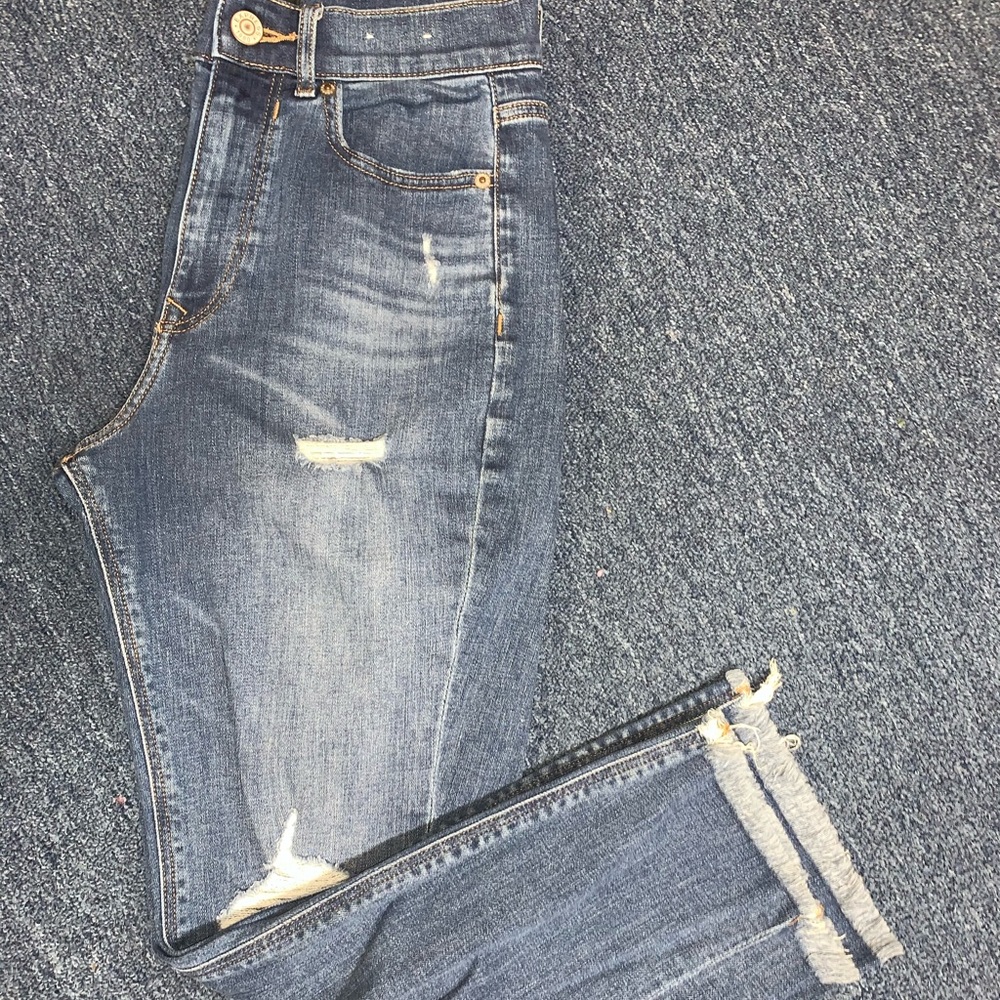 Express cropped high waisted raw hem jeans